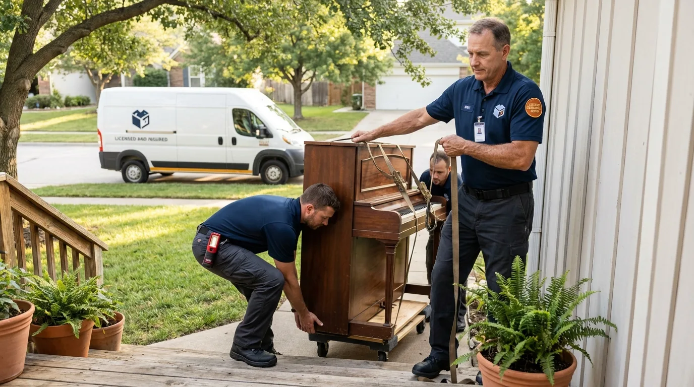 Licensed piano movers securing grand piano in Spring Valley, NY